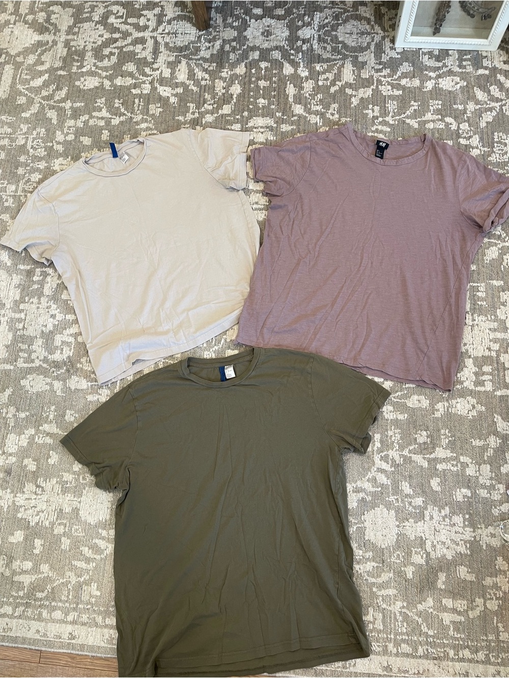 H&M Short Sleeve Tees in Cream, Mauve, and Olive Green - Set of 3